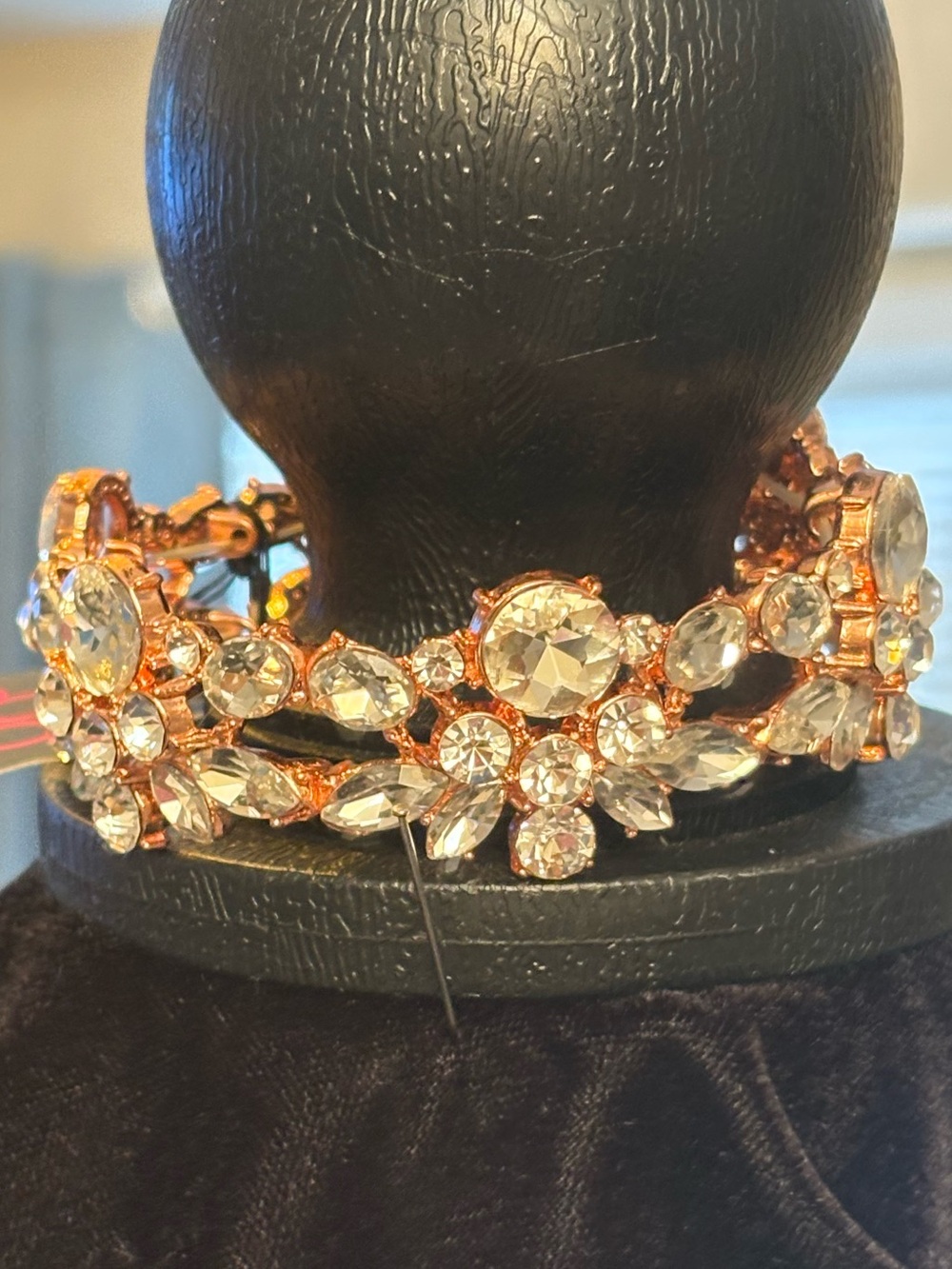 Crystal Floral Statement Bracelet - Rose Gold Tone
